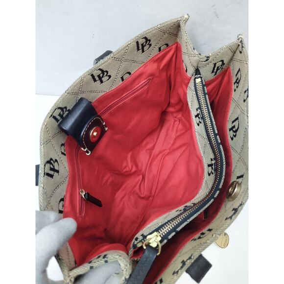 Dooney & Bourke Black Canvas DB Printed Double Handle Tote Bag - Picture 15 of 16